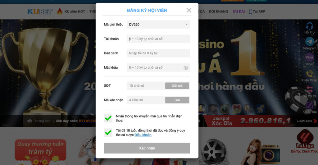 Đăng ký tài khoản để trải nghiệm Kubet11