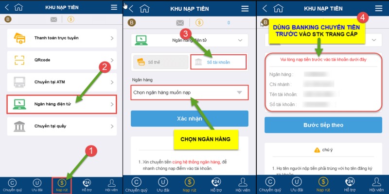 Nạp tiền bằng phương thức chuyển khoản ngân hàng