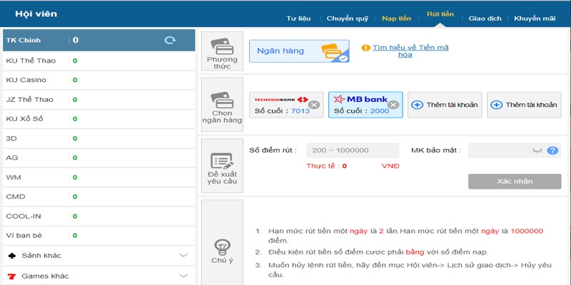 Rút tiền thưởng về ngân hàng được nhiều tay chơi tại Kubet11 lựa chọn 